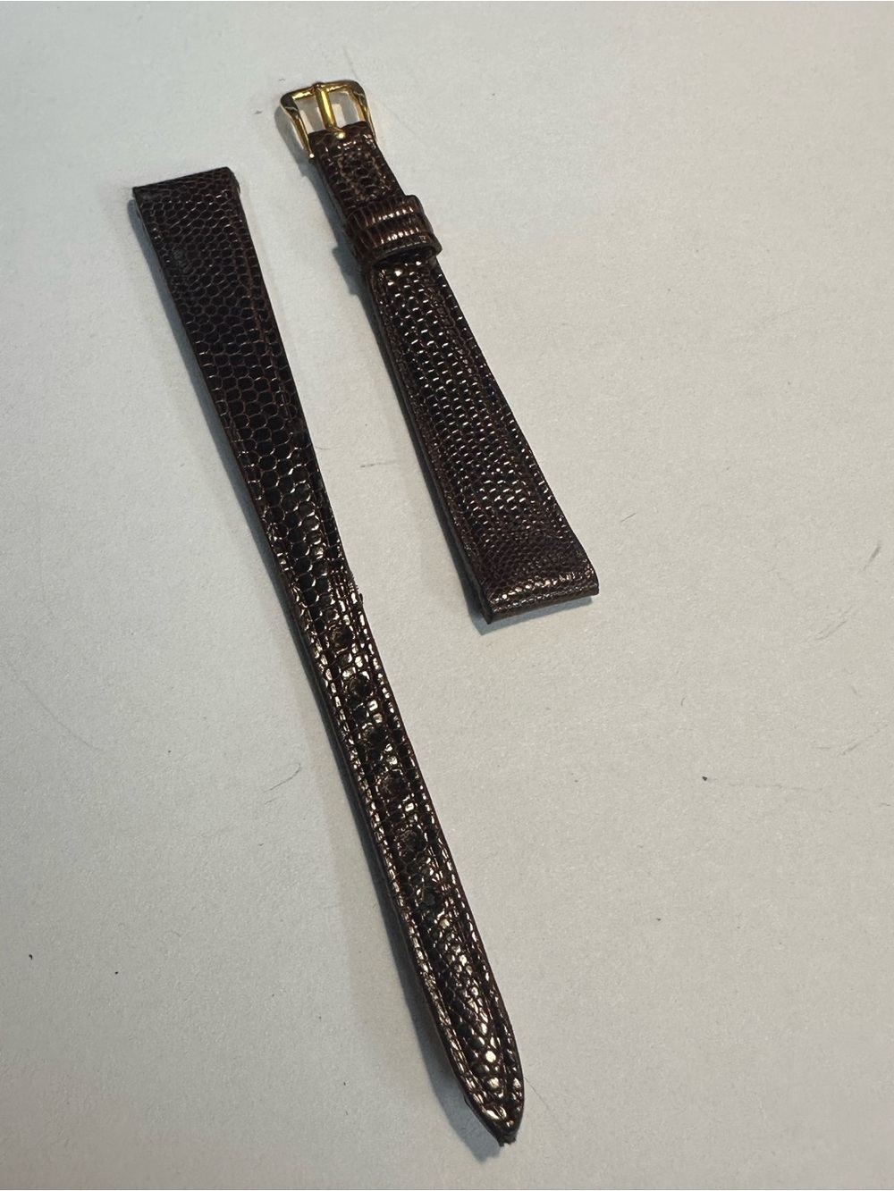 Alligator-Lizard Leather Watch Strap in Dark Brown with Gold-Tone Buckle